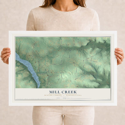 Map of Mill Creek, Mercer County, Pennsylvania, 12 x 18 inch print in a white wood frame
