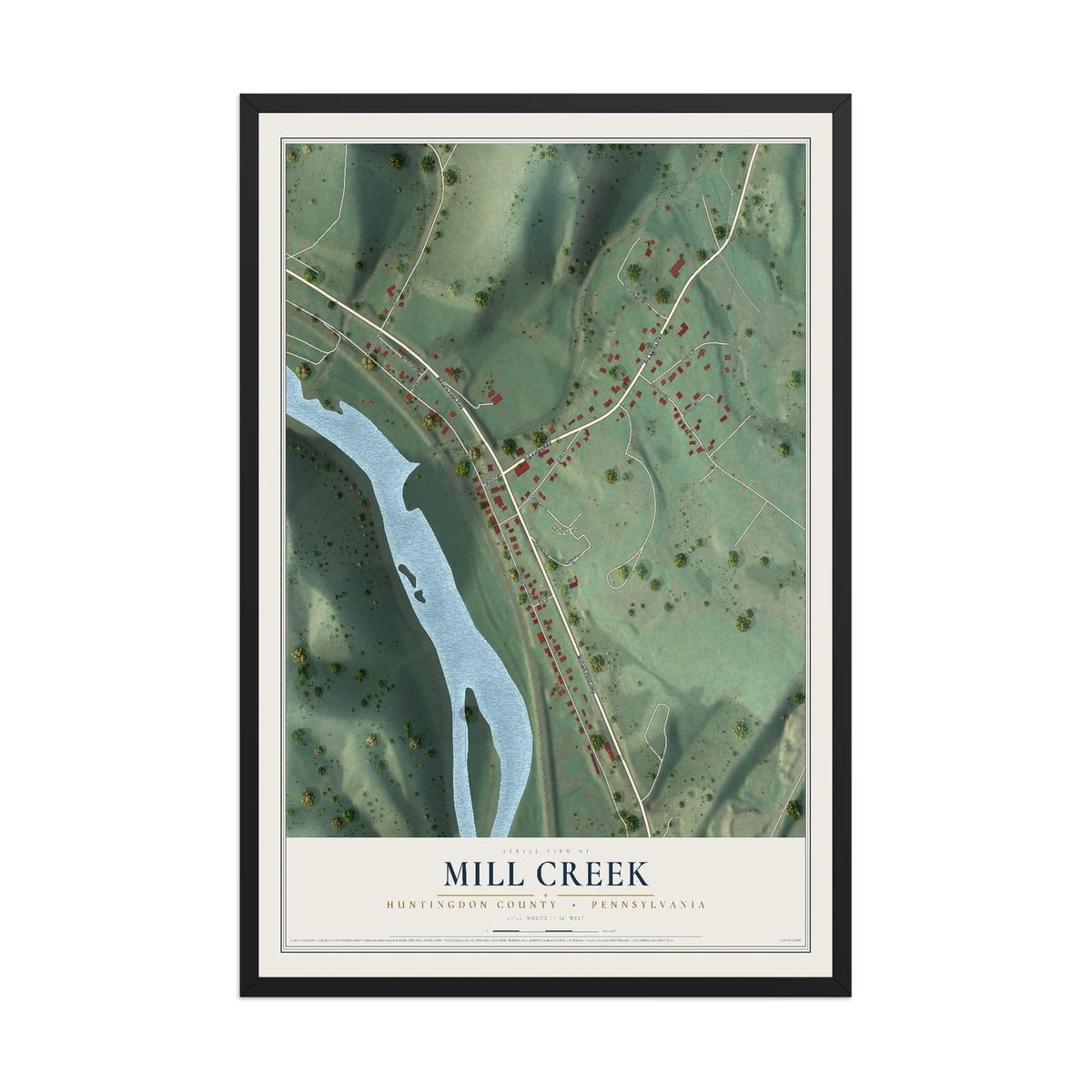Map of Mill Creek, Huntingdon County, Pennsylvania, 12 x 18 inch print in a black wood frame