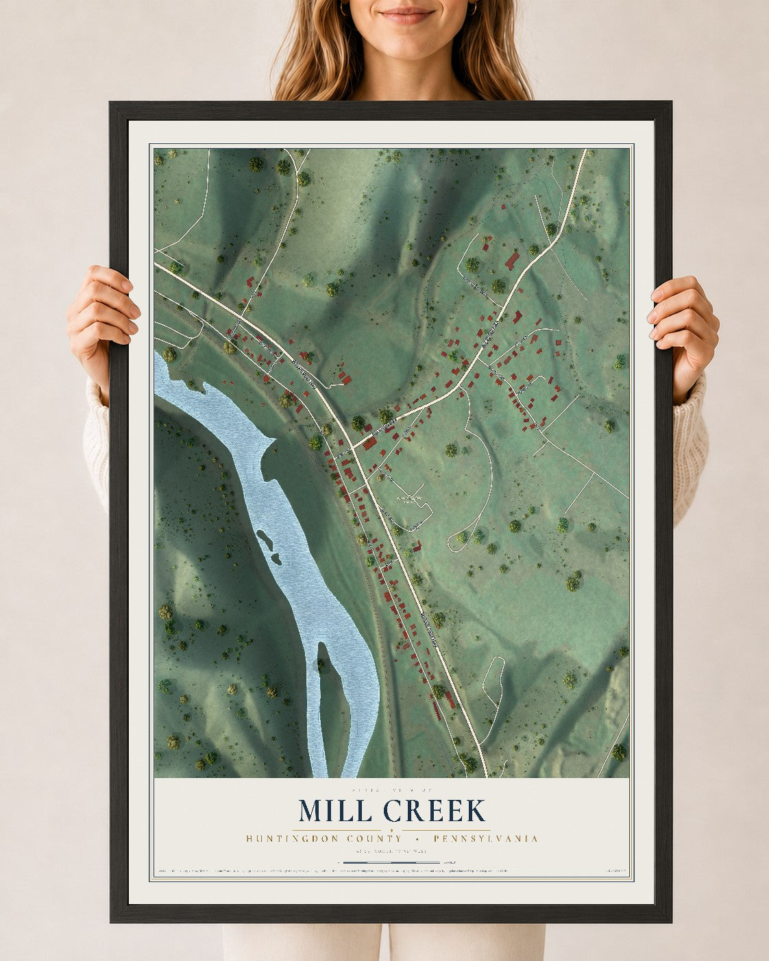 Map of Mill Creek, Huntingdon County, Pennsylvania, 24 x 36 inch print in a black wood frame
