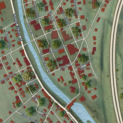 Close-up of the map of Mill Hall, Pennsylvania print showing street and building detail