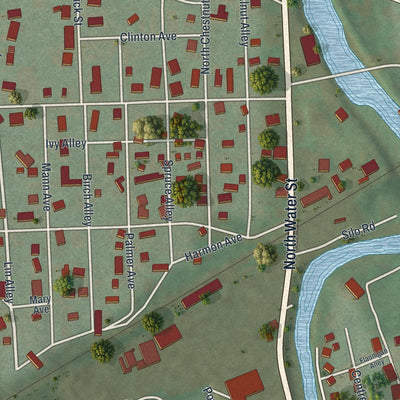 Second close-up of the map of Mill Hall, Pennsylvania print showing more streets and buildings