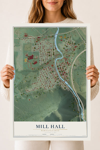 Map of Mill Hall, Pennsylvania, 18 x 24 inch unframed archival matte print