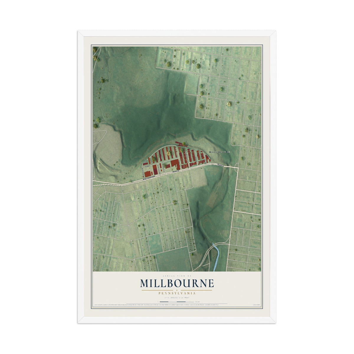 Map of Millbourne, Pennsylvania, 12 x 18 inch print in a white wood frame