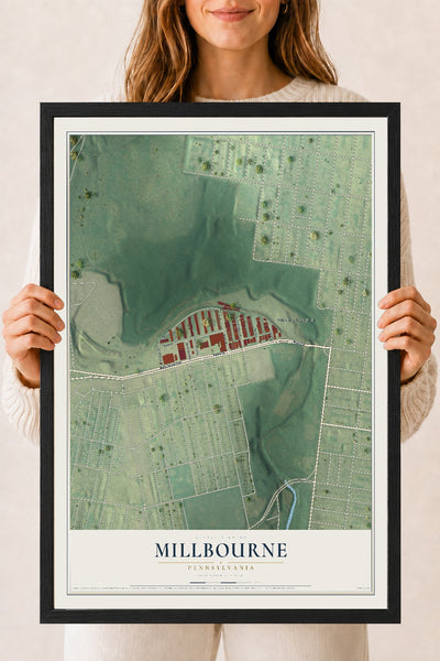 Map of Millbourne, Pennsylvania, 18 x 24 inch print in a black wood frame