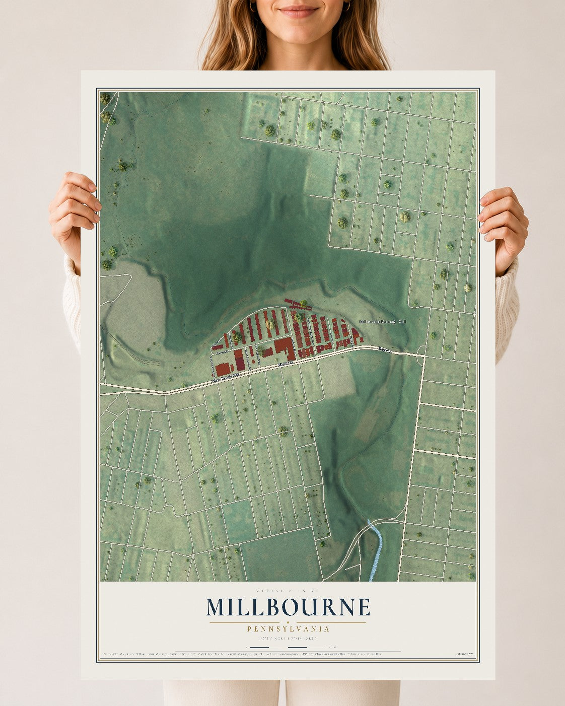 Map of Millbourne, Pennsylvania, 24 x 36 inch unframed archival matte print