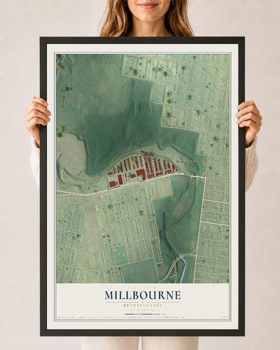 Map of Millbourne, Pennsylvania, 24 x 36 inch print in a black wood frame