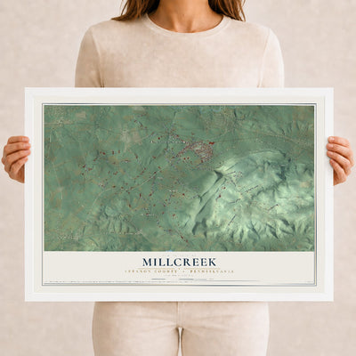 Map of Millcreek, Lebanon County, Pennsylvania, 12 x 18 inch print in a white wood frame