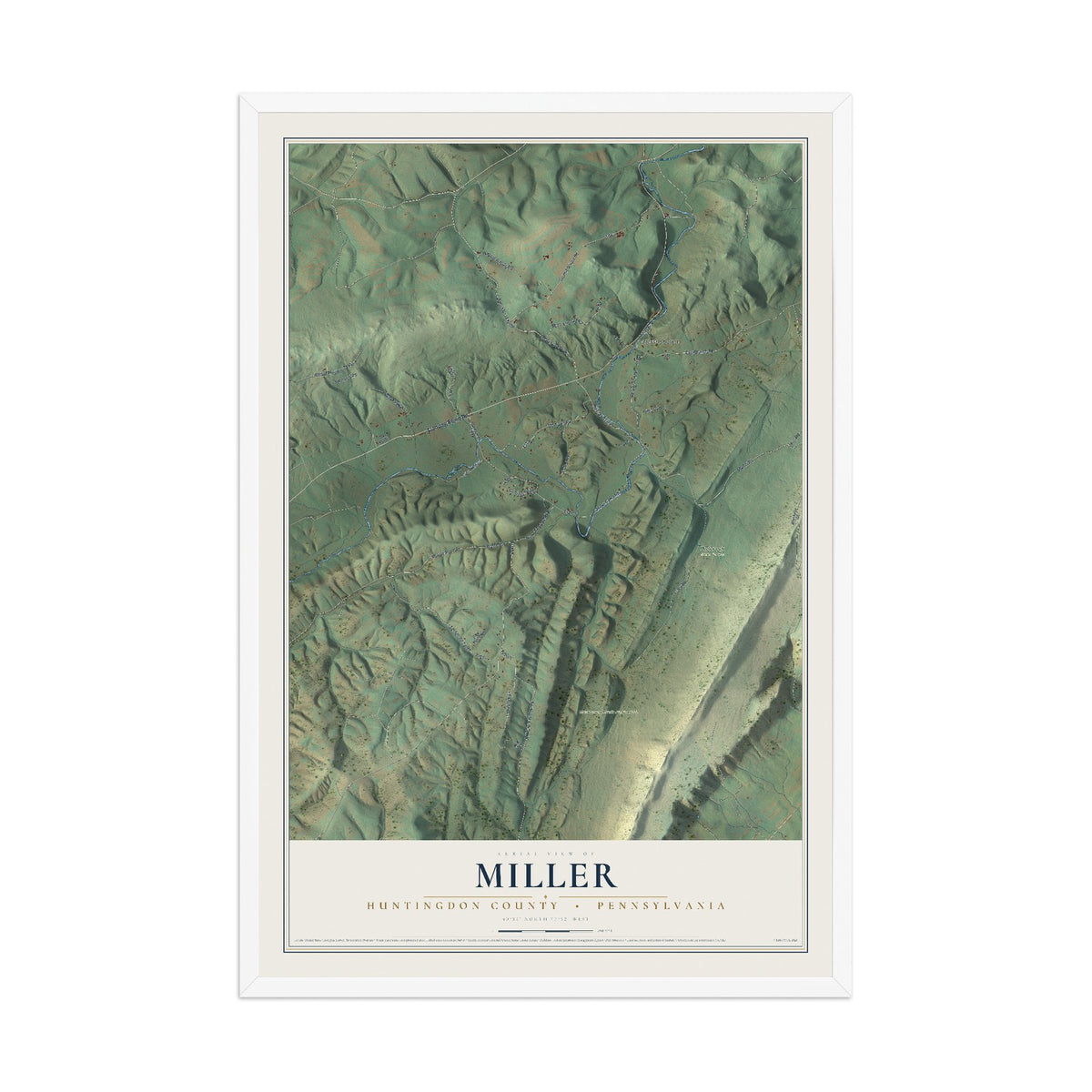 Map of Miller, Huntingdon County, Pennsylvania, 12 x 18 inch print in a white wood frame