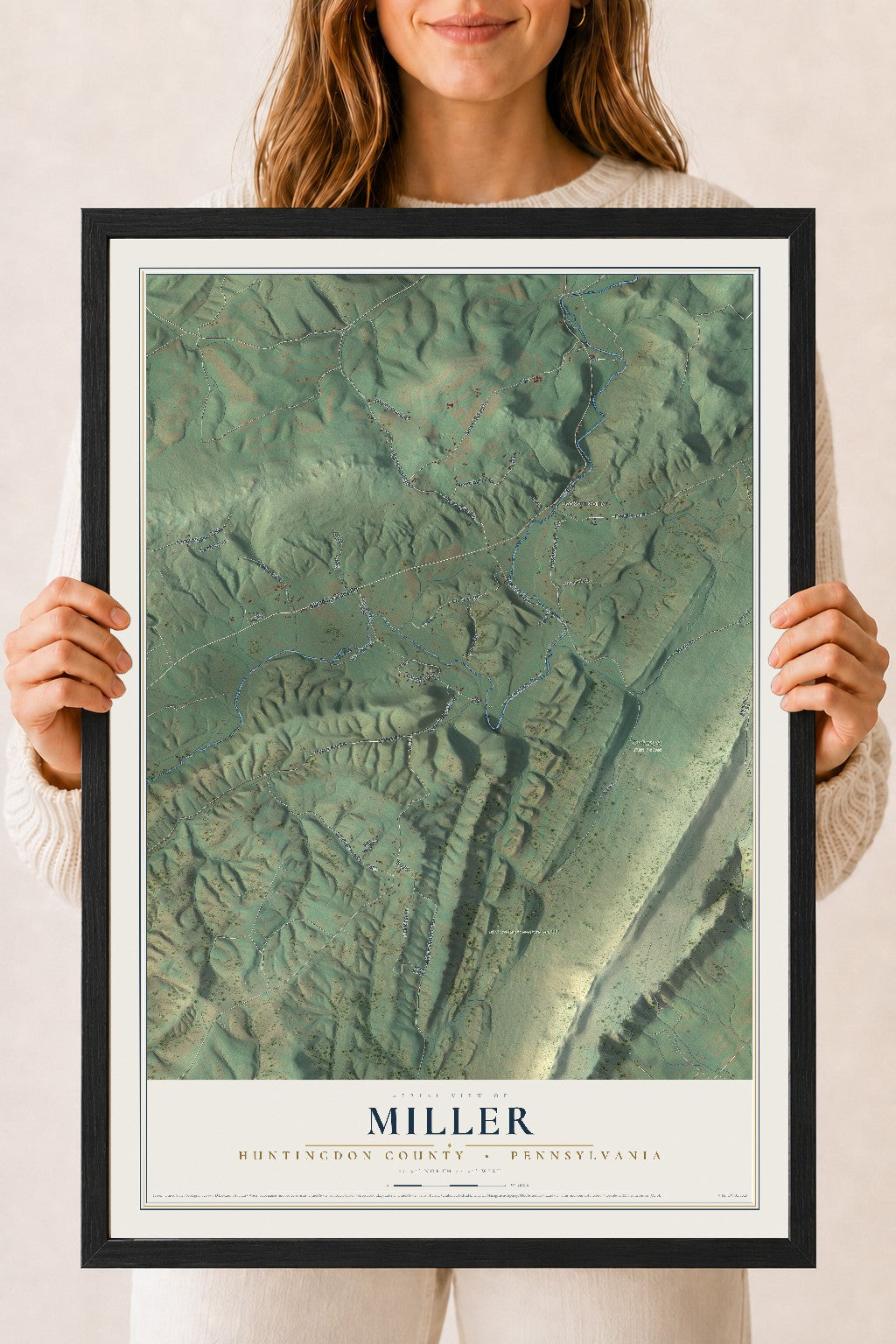 Map of Miller, Huntingdon County, Pennsylvania, 18 x 24 inch print in a black wood frame