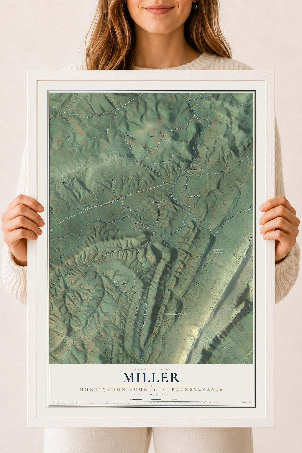 Map of Miller, Huntingdon County, Pennsylvania, 18 x 24 inch print in a white wood frame