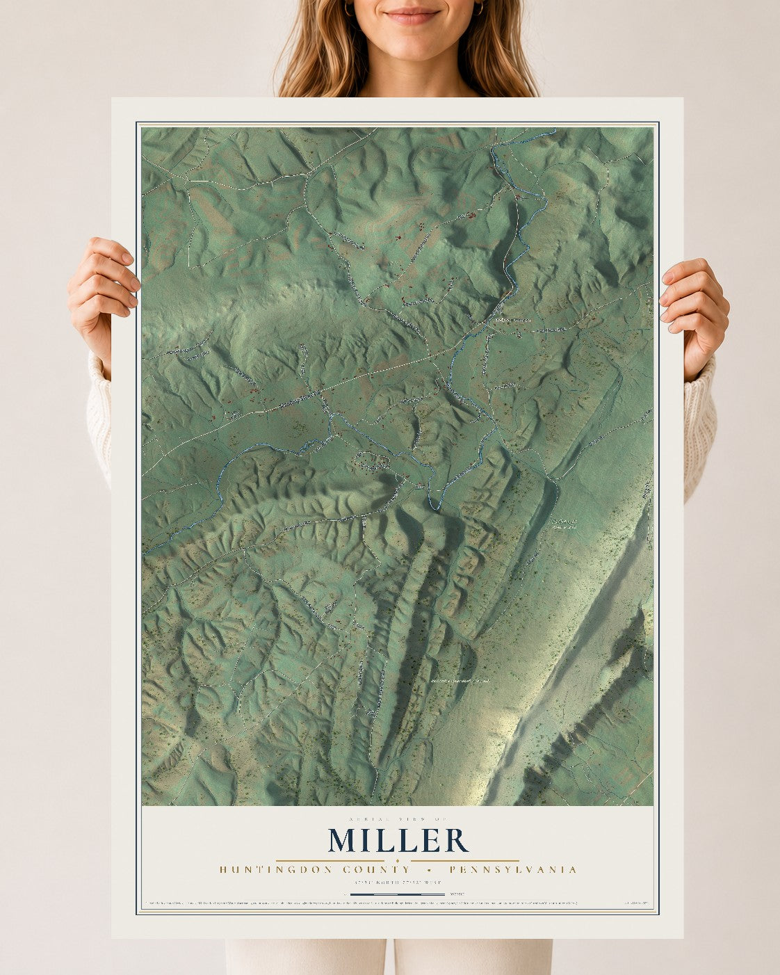 Map of Miller, Huntingdon County, Pennsylvania, 24 x 36 inch unframed archival matte print