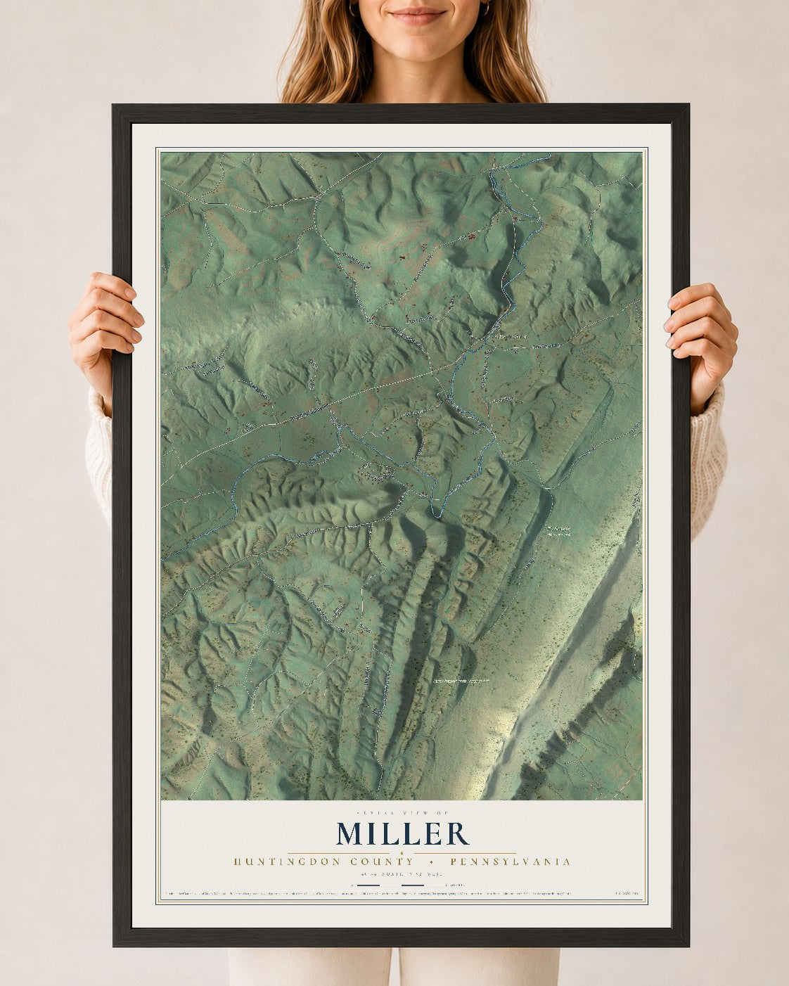Map of Miller, Huntingdon County, Pennsylvania, 24 x 36 inch print in a black wood frame