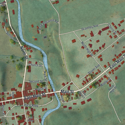 Close-up of the map of Millheim, Pennsylvania print showing street and building detail