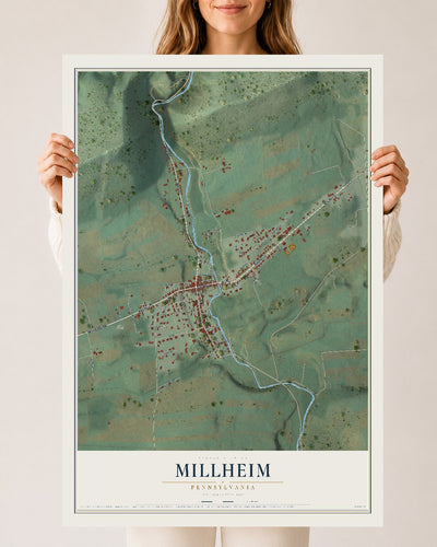 Map of Millheim, Pennsylvania, 24 x 36 inch unframed archival matte print