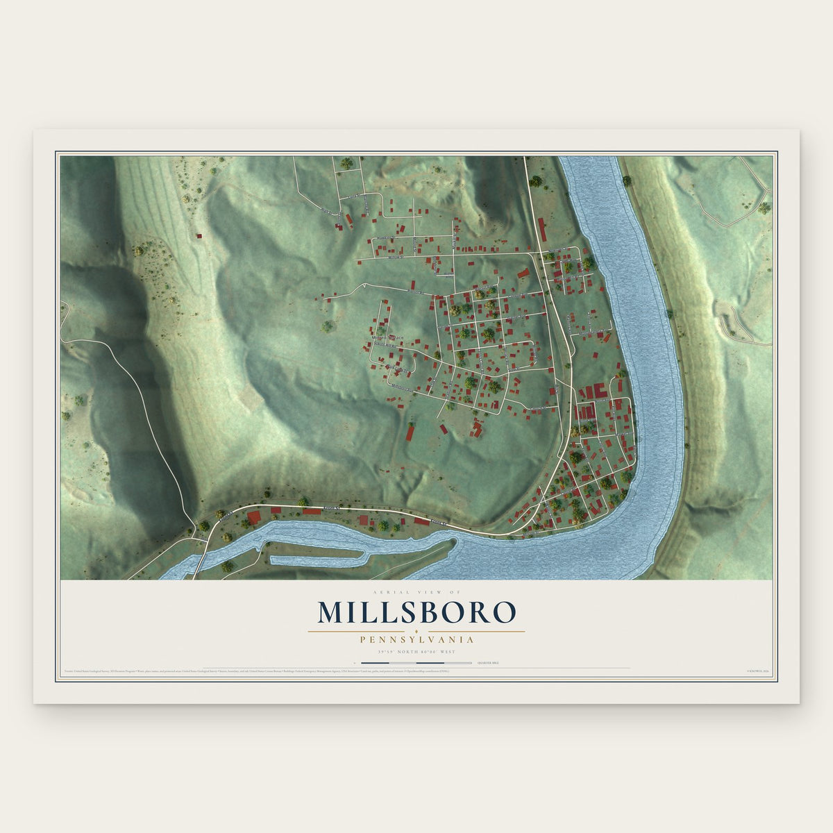 Millsboro, Pennsylvania map print, the full design