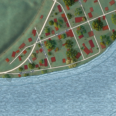 Close-up of the map of Millsboro, Pennsylvania print showing street and building detail