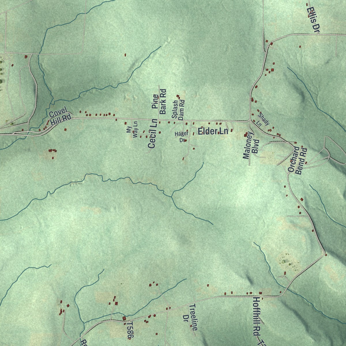 Close-up of the map of Millstone, Pennsylvania print showing street and building detail