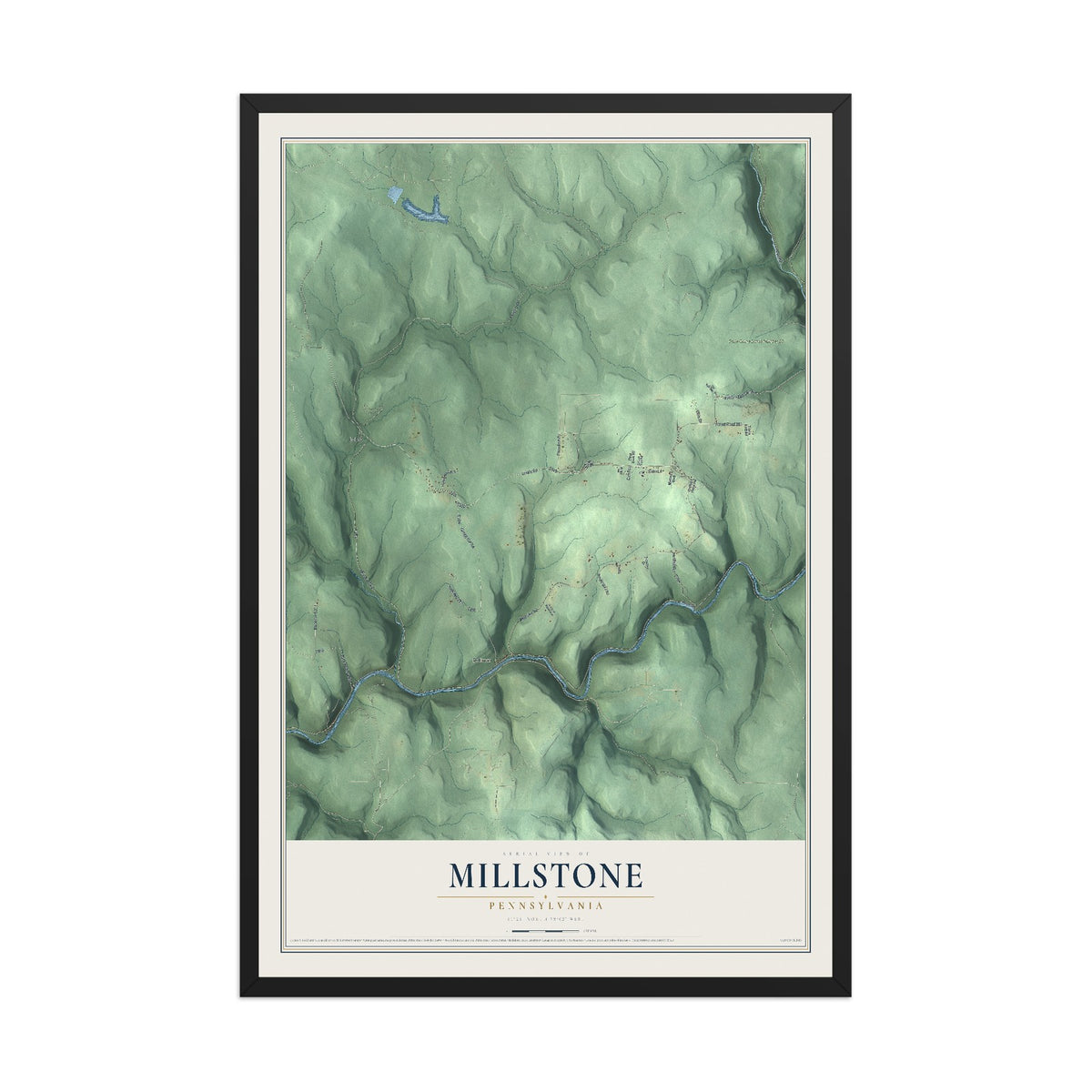 Map of Millstone, Pennsylvania, 12 x 18 inch print in a black wood frame