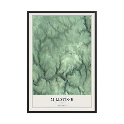 Map of Millstone, Pennsylvania, 12 x 18 inch print in a black wood frame