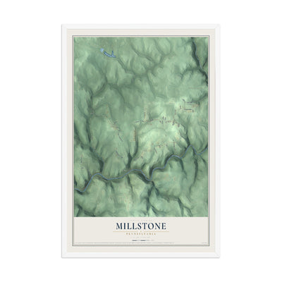 Map of Millstone, Pennsylvania, 12 x 18 inch print in a white wood frame