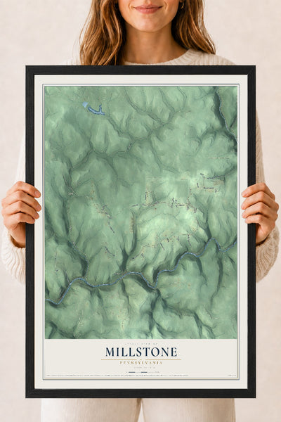 Map of Millstone, Pennsylvania, 18 x 24 inch print in a black wood frame