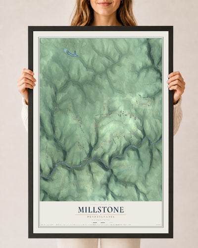 Map of Millstone, Pennsylvania, 24 x 36 inch print in a black wood frame