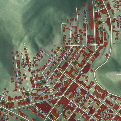 Second close-up of the map of Millvale, Pennsylvania print showing more streets and buildings