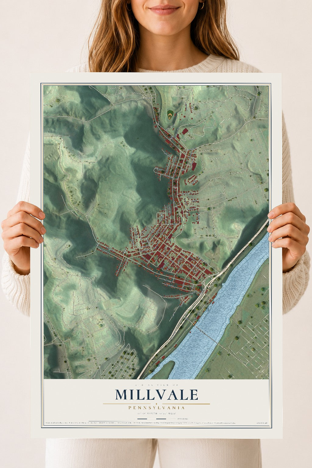 Map of Millvale, Pennsylvania, 18 x 24 inch unframed archival matte print