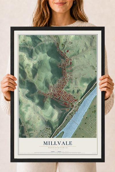 Map of Millvale, Pennsylvania, 18 x 24 inch print in a black wood frame