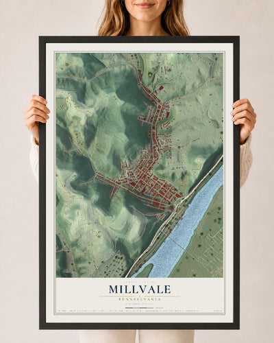 Map of Millvale, Pennsylvania, 24 x 36 inch print in a black wood frame