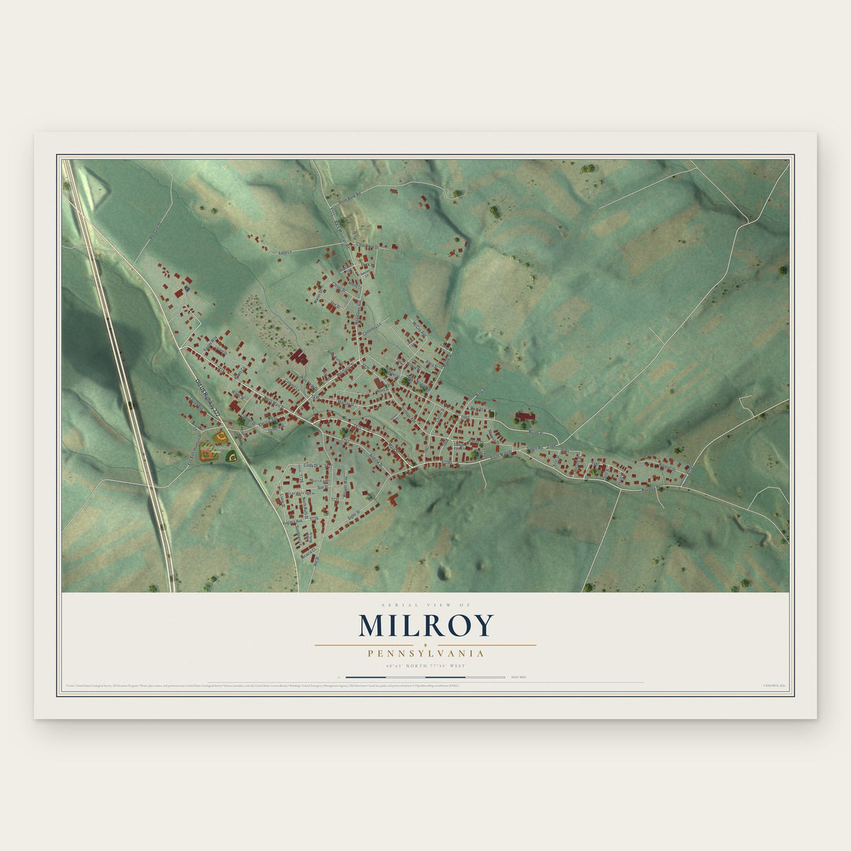 Milroy, Pennsylvania map print, the full design