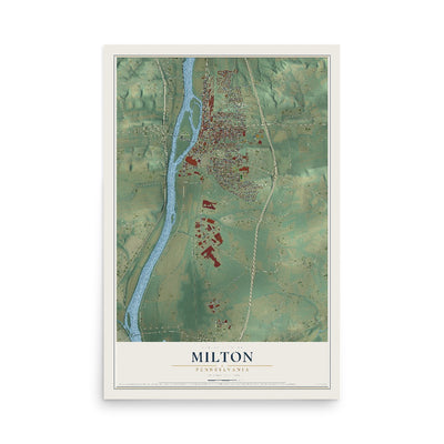 Map of Milton, Pennsylvania, 12 x 18 inch unframed archival matte print