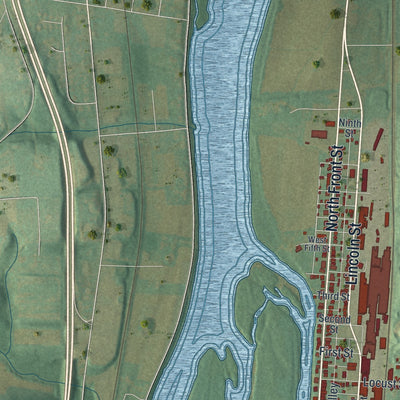 Second close-up of the map of Milton, Pennsylvania print showing more streets and buildings