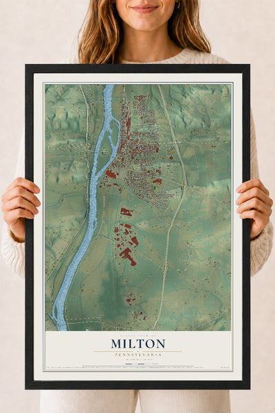 Map of Milton, Pennsylvania, 18 x 24 inch print in a black wood frame