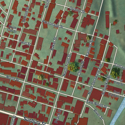 Close-up of the map of Minersville, Pennsylvania print showing street and building detail