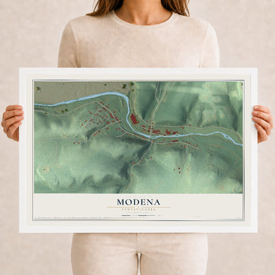 Map of Modena, Pennsylvania, 12 x 18 inch print in a white wood frame