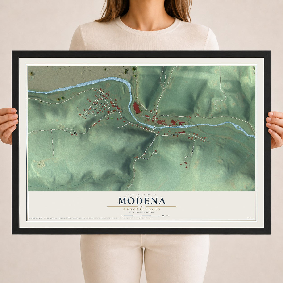Map of Modena, Pennsylvania, 18 x 24 inch print in a black wood frame