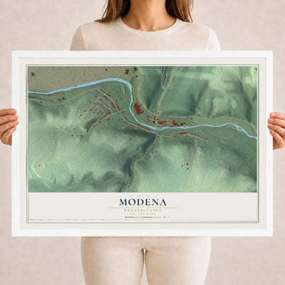 Map of Modena, Pennsylvania, 18 x 24 inch print in a white wood frame