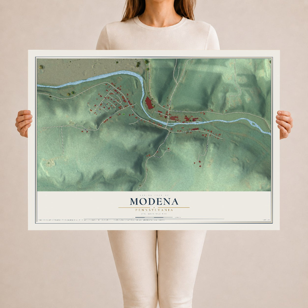 Map of Modena, Pennsylvania, 24 x 36 inch unframed archival matte print