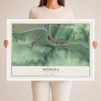 Map of Modena, Pennsylvania, 24 x 36 inch print in a white wood frame