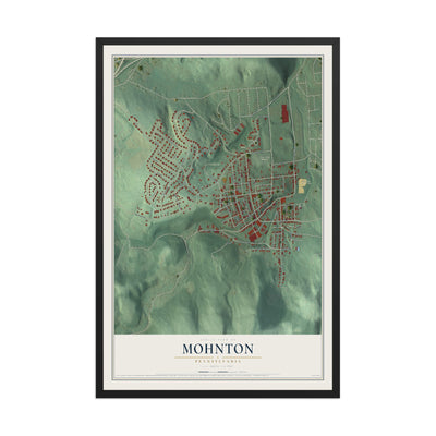 Map of Mohnton, Pennsylvania, 12 x 18 inch print in a black wood frame