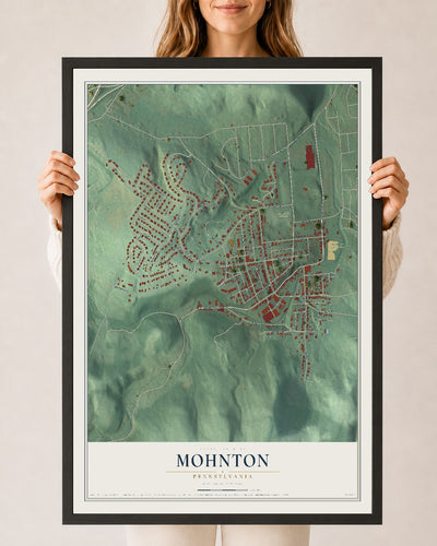 Map of Mohnton, Pennsylvania, 24 x 36 inch print in a black wood frame