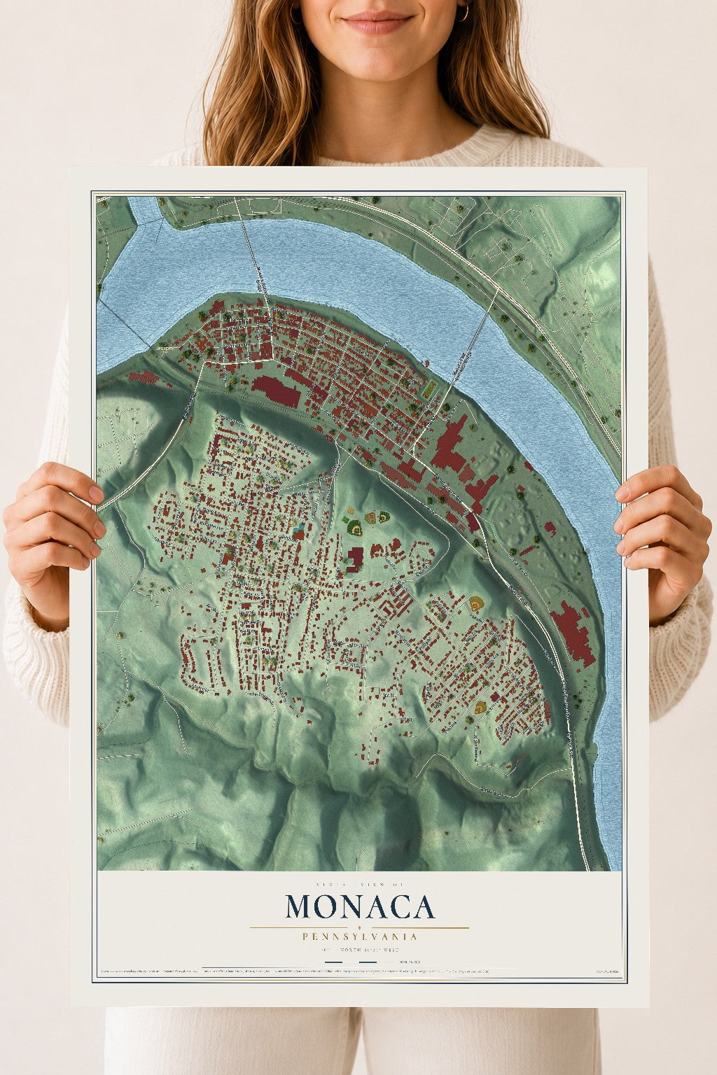 Map of Monaca, Pennsylvania, 18 x 24 inch unframed archival matte print