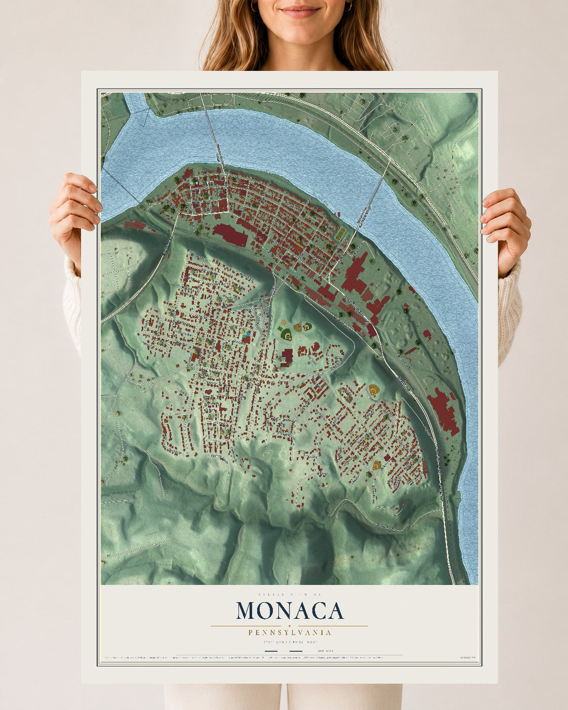 Map of Monaca, Pennsylvania, 24 x 36 inch unframed archival matte print