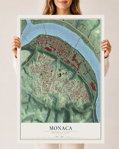 Map of Monaca, Pennsylvania, 24 x 36 inch unframed archival matte print