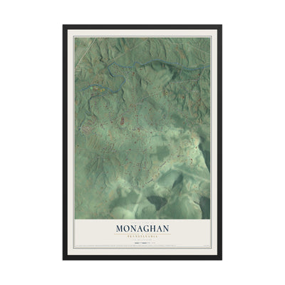 Map of Monaghan, Pennsylvania, 12 x 18 inch print in a black wood frame