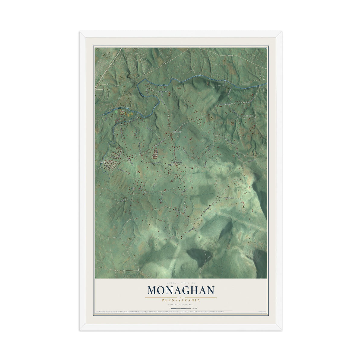 Map of Monaghan, Pennsylvania, 12 x 18 inch print in a white wood frame