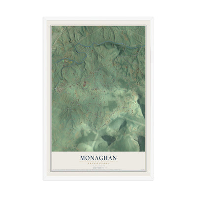 Map of Monaghan, Pennsylvania, 12 x 18 inch print in a white wood frame