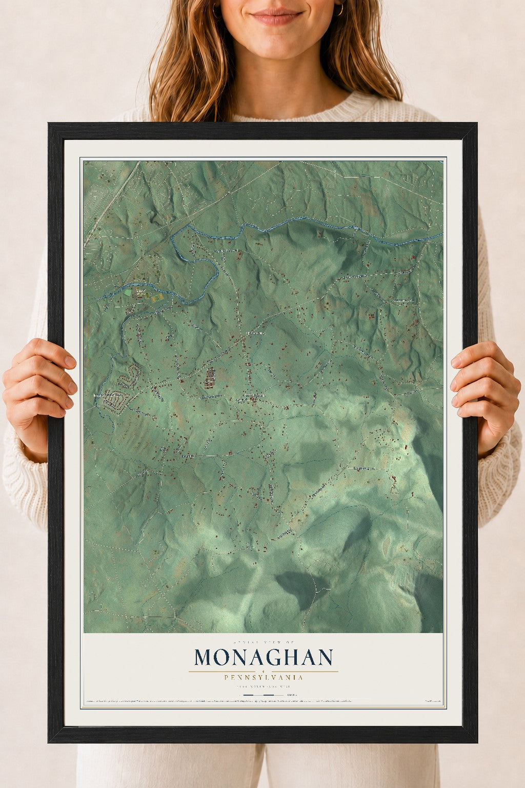 Map of Monaghan, Pennsylvania, 18 x 24 inch print in a black wood frame