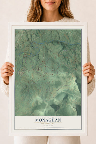Map of Monaghan, Pennsylvania, 18 x 24 inch print in a white wood frame